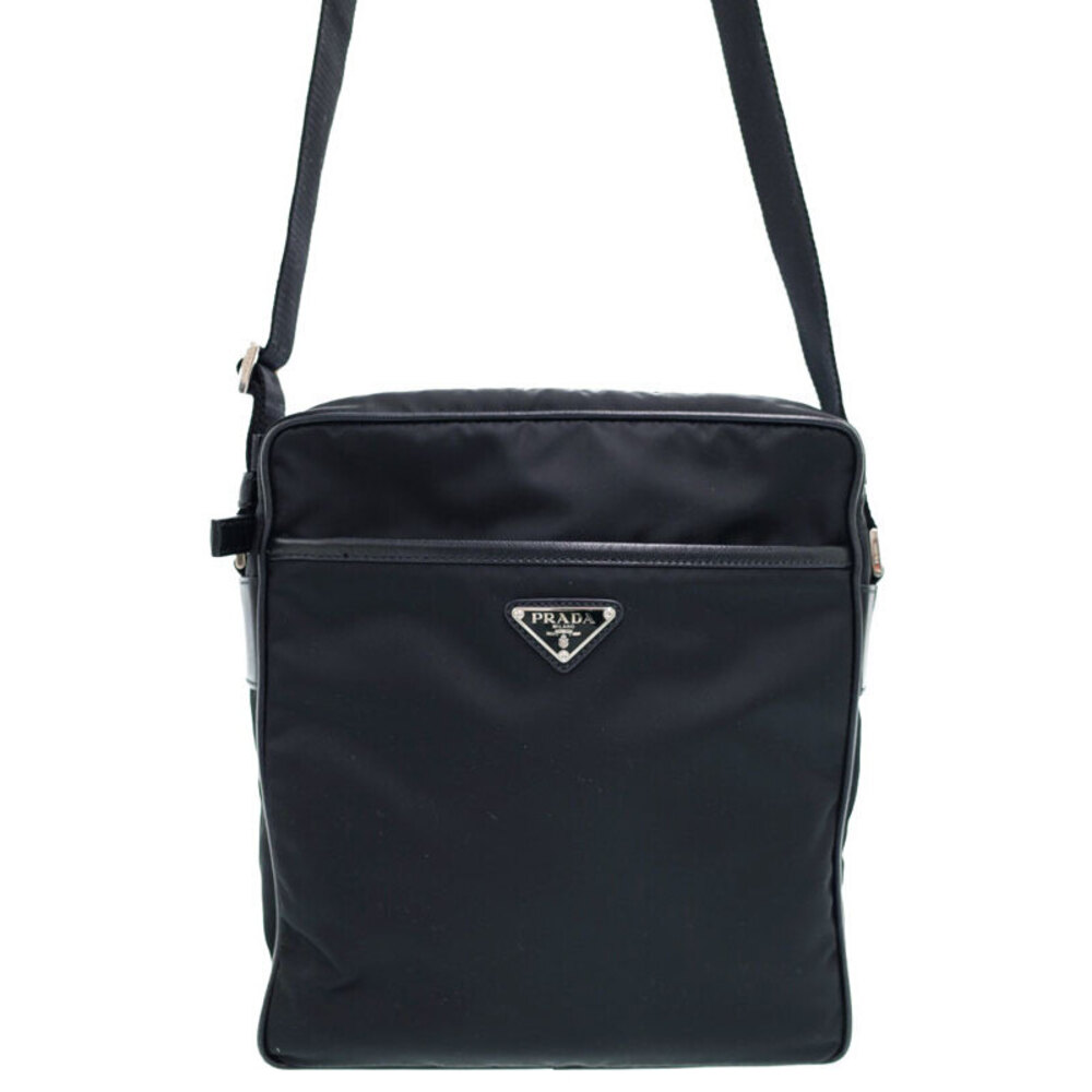 Prada ReNylon Saffiano leather shoulder bag triangle logo Black